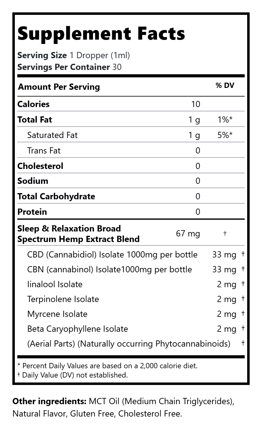 Broad Spectrum Sleep & Relaxation CBD + CBN Drops (0%THC)
