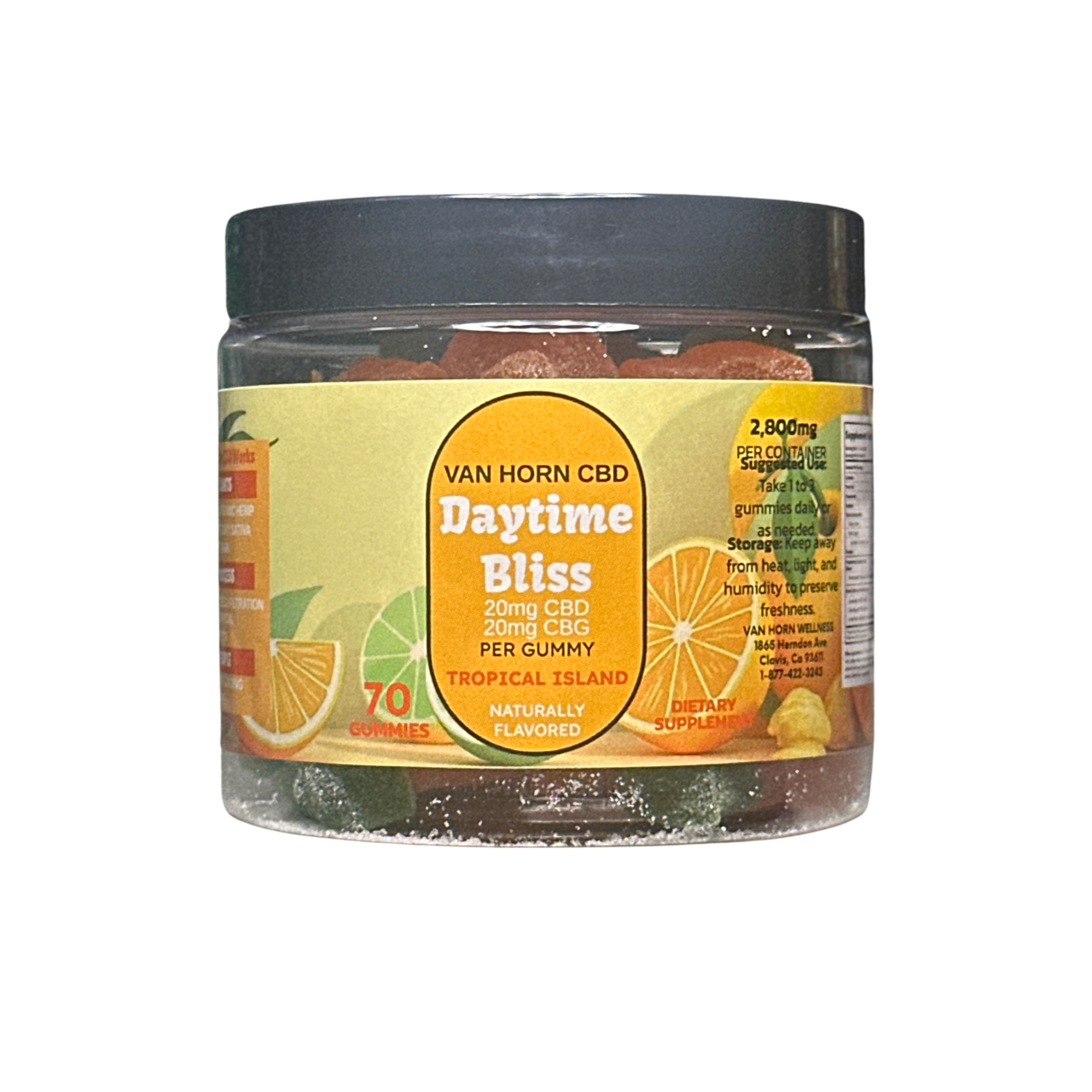 Broad Spectrum Daytime Bliss 20mg CBD + 20mg CBG Gummies (0%THC) | 40 Count