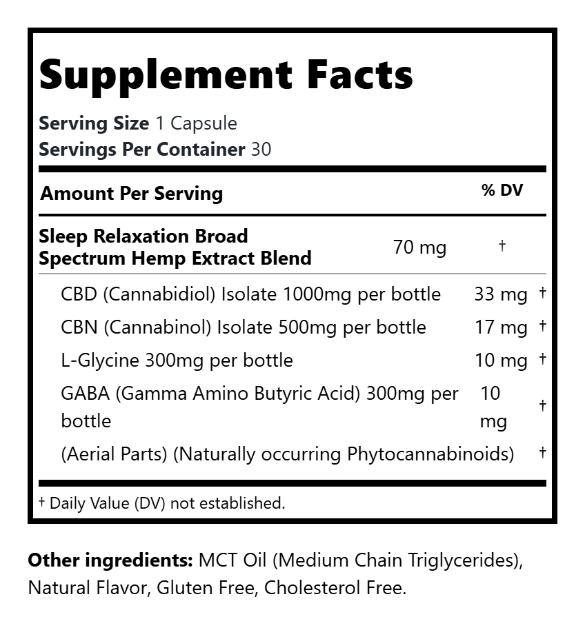 Broad Spectrum Night-time 33mg CBD + 17mg CBN Capsules (0%THC)