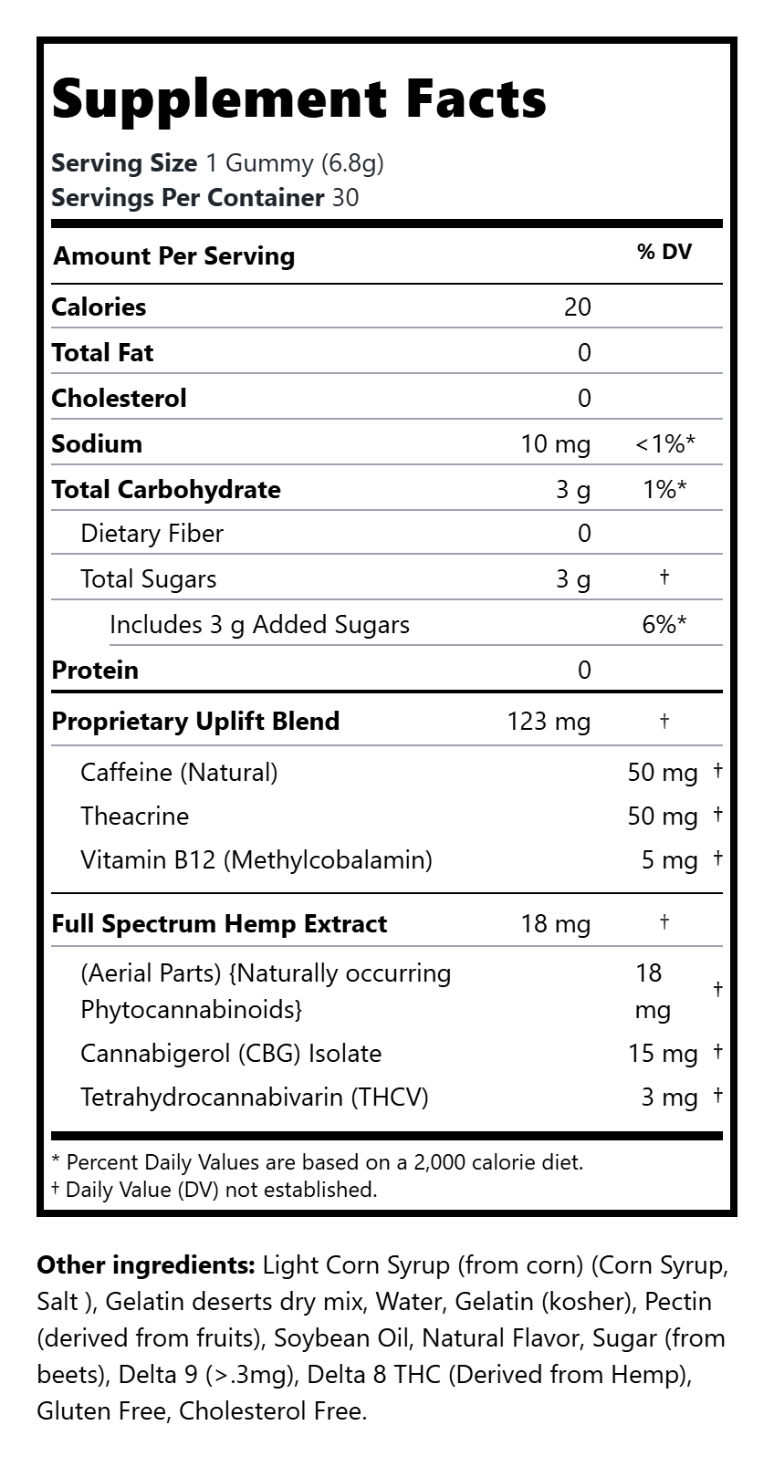 UPLIFT Full Spectrum Gummies 5mg THCV - B12 | 30 Count