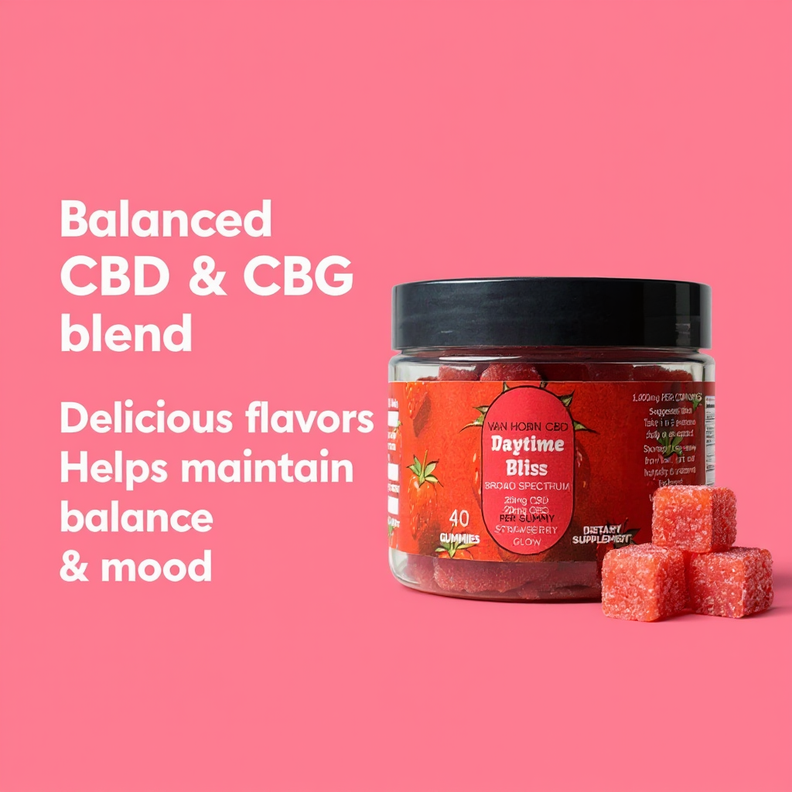 Broad Spectrum Daytime Bliss 20mg CBD + 20mg CBG Gummies (0%THC) | 40 Count