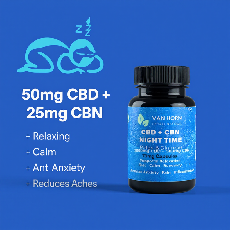 Broad Spectrum Night-time 33mg CBD + 17mg CBN Capsules (0%THC)